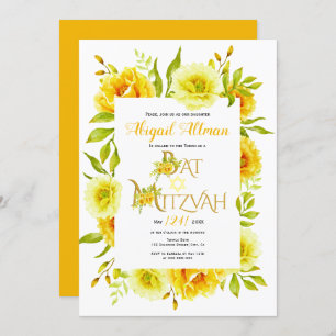 Convites Flores de aquarela floral Bat Mitzvah