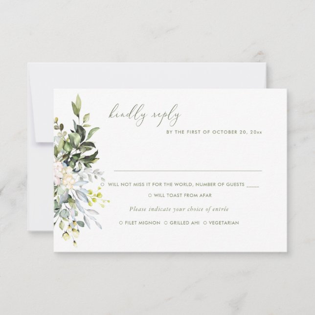 Convites Flores de Aquarela Goma Azul Eucalyptus, RSVP de R (Frente)