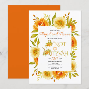 Convites Flores de aquarela laranja floral B'Não Mitzvah
