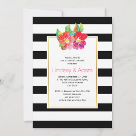 Convites Flores de aquarela, listras casais de casamento ch