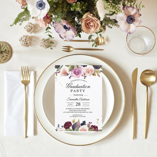 Convites Flores de Aquarela Modernas e Berry (Criador carregado)