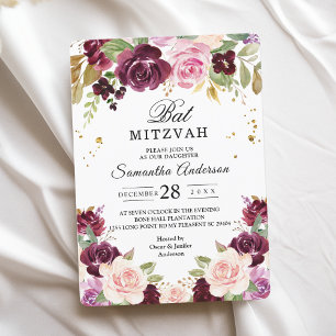 Convites Flores de Aquarela Moody & Rustic Burgundy e Folha