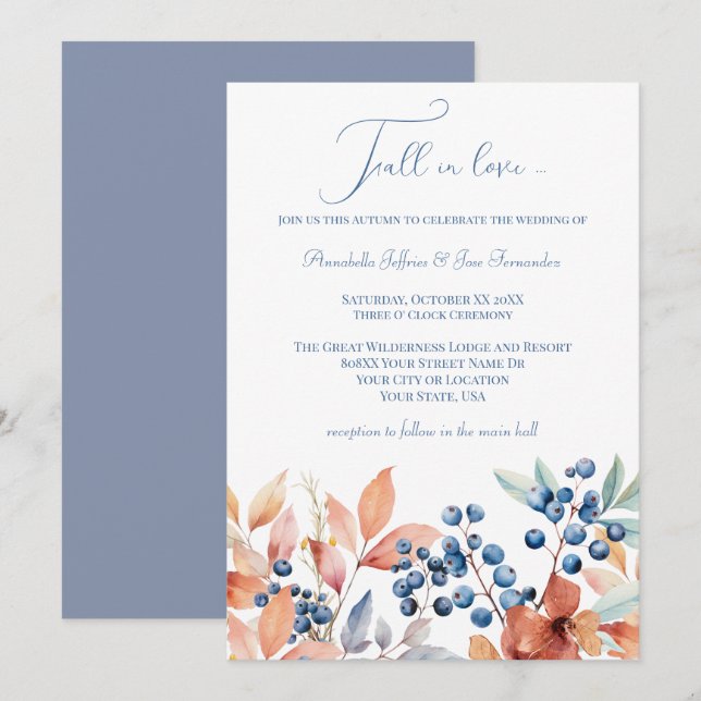 Convites Flores de Aquarela para Casamento de Outono (Frente/Verso)