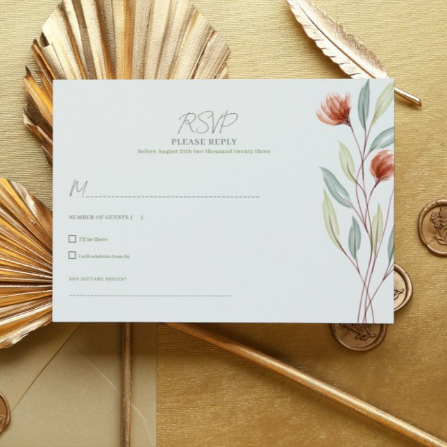Convites Flores de Aquarela Pastel Green-RSVP CARD (Criador carregado)