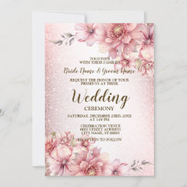 Convites Flores De Aquarela Rosa De Casamento Brilhantes