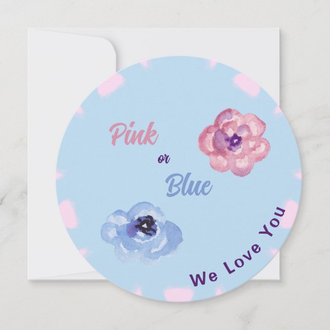 Convites Flores de Aquarela Rosa ou Azul Nós Amamos Você (Frente)