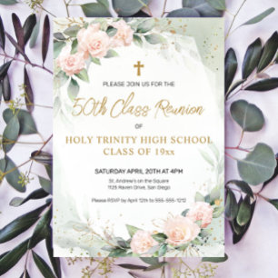 Convites Flores de Aquarela Rosa Reunião de Turma Religiosa