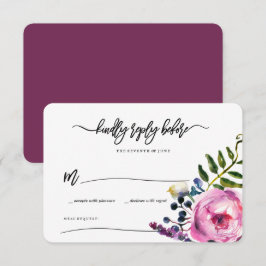 Convites Flores de Aquarela Roxas Bonitas RSVP