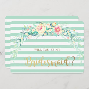 Convites Flores de Aquarela Stripes Bridesmaid Card
