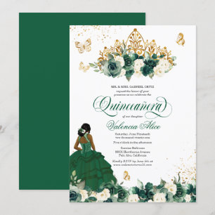 Convites Flores de Aquarela Verde + Borboleta Quinceanera I