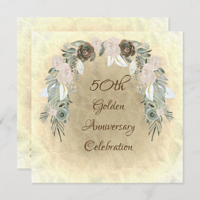 Convites Flores de Aquarela Verde Salvia Dourado Casamento (Frente/Verso)