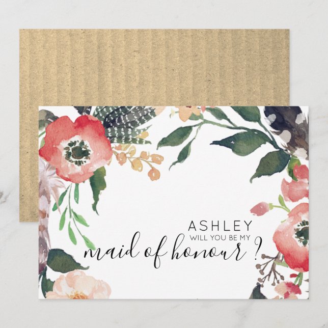 Convites Flores De Aquarela, Você Será Meu Nome De Bridesma (Frente/Verso)