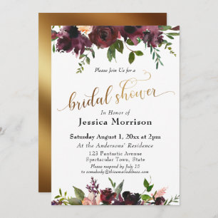 Convites Flores de Aquarelas Douradas da Borgonha do Chá de