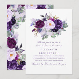 Convites Flores de Aquarelas Roxas Chá de panela Romântico