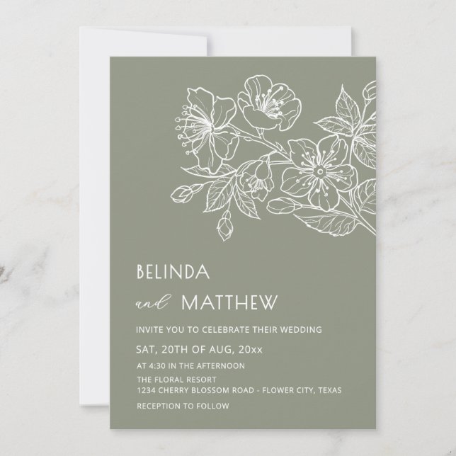 Convites Flores de Arte de Linha Branca Casamento Informal  (Frente)