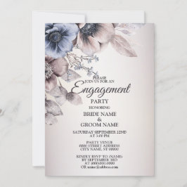 Convites Flores de bege azul com festa de noivado