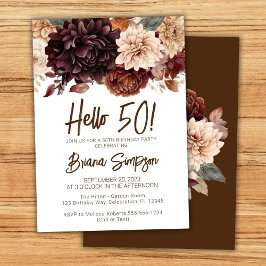Convites Flores de bege castanho da 50ª Festa de aniversári