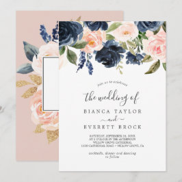 Convites Flores de Blush e Marinho | Casamento Branco De