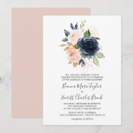 Convites Flores de Blush e Marinho | Casamento Formal Branc