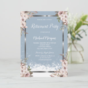 Convites Flores de Blush Frame Silver Frame Dusty Blue Reti