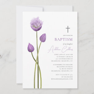 Convites Flores de bolhas de Lavanda suave abrem batismo mi