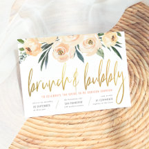Flores de Brunch e Blush de Script Dourado Moderno