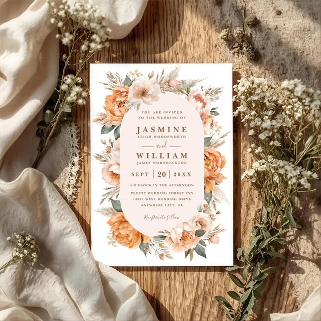 Convites Flores de Buquê Boêmio Elegante Casamento Código Q (Criador carregado)