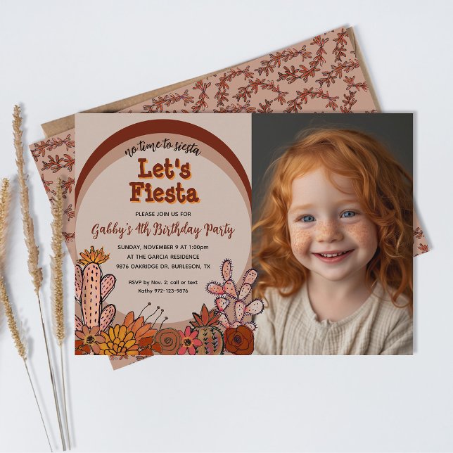 Convites Flores De Cactus Whimsical Retro Fiesta Kid Birthd (Criador carregado)