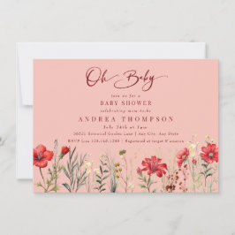 Convites Flores de Campo Vermelhos Flores Selvagens Oh Chá 