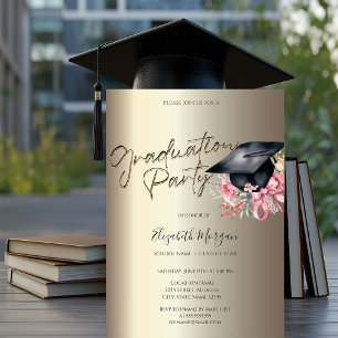 Convites Flores de Capelo de Formatura Sua Foto Dourada Gra