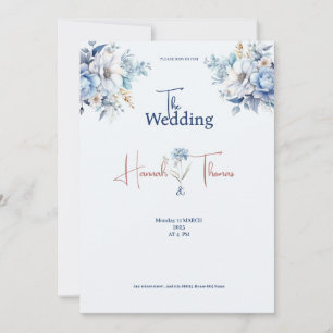 Convites Flores de cartaz de noiva azul moderna