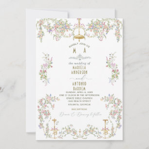 Convites Flores de Casamento em Aquarela Barroca Vintage El