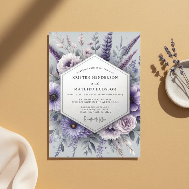 Convites Flores de Casamento Lavanda Meadow (Criador carregado)