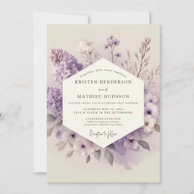 Convites Flores de Casamento Lilac Whisper Bloom (Frente)