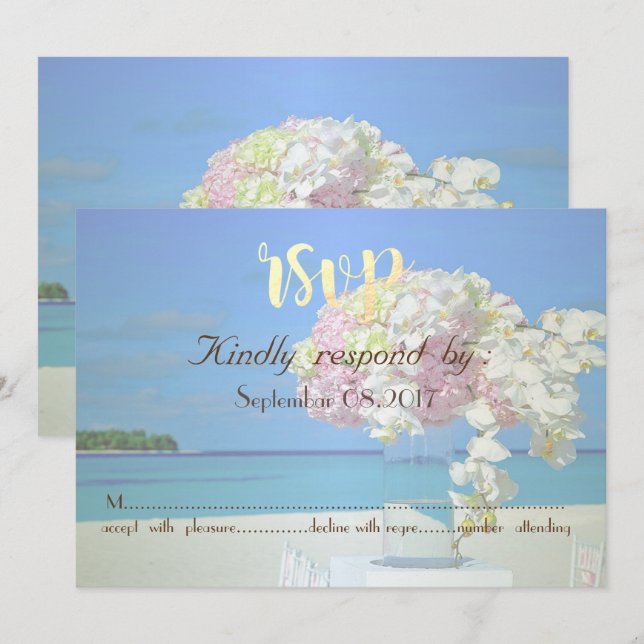Convites Flores de Casamento na Praia  RSVP (Frente/Verso)