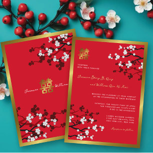 Convites Flores de Cerejeira Dupla Felicidade 囍 Casamento C