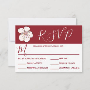 Convites Flores de Cerejeira Vermelhas - RSVP e Escolhas de