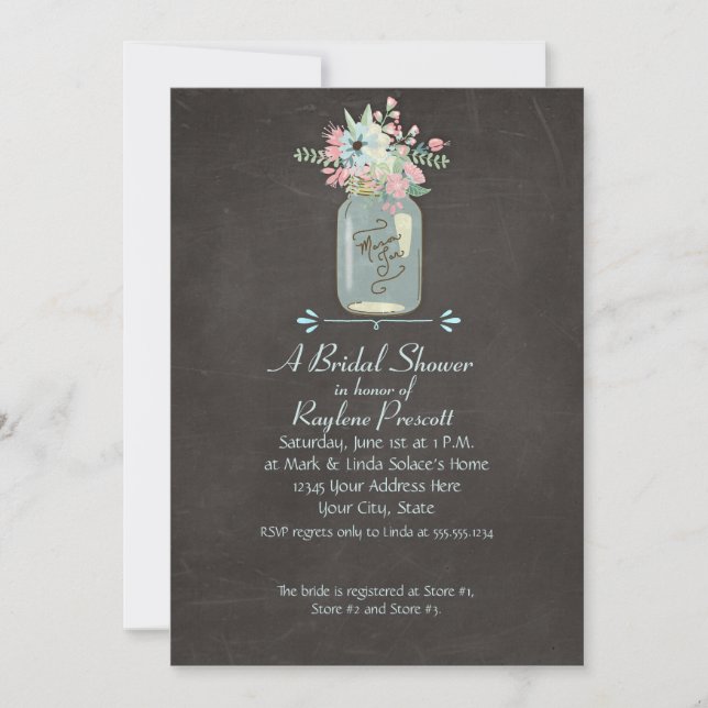 Convites Flores de Chalkboard Rustic Mason Jar Modern Flora (Frente)