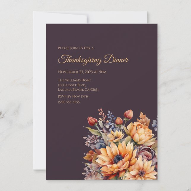 Convites Flores De Cobra De Ação De Graças De Aquarelas - R (Frente)