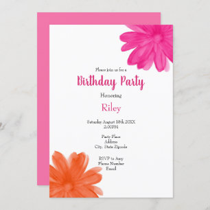 Convites Flores de Cor de Água Rosa Quente e Laranja