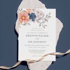 Convites Flores de coral e Marinho | Elegante Botânico