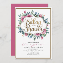 Convites Flores De Cores De Água, Cor-De-Rosa, Bebê Shawer