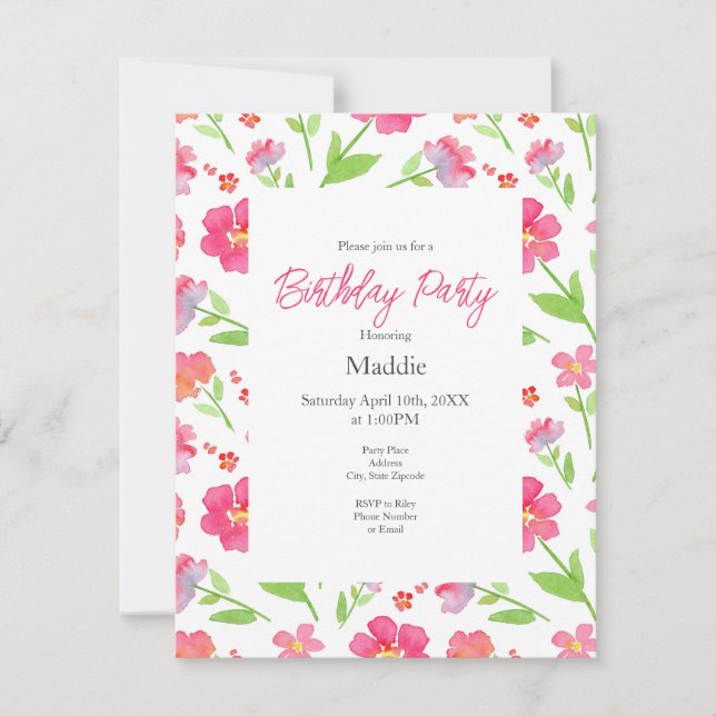 Convites Flores de Cores de Água Mistas 2 (Frente)