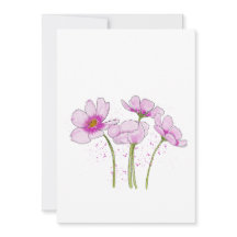 Flores de Cosmos, Cor-de-Água, pintadas à mão