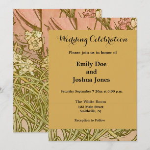 Convites Flores de cravo Mucha Art Nouveau