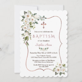 Convites Flores de Creme Branco Dourada Elegante Rosa Batis