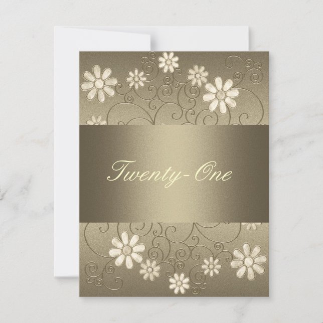 Convites Flores de Creme Metálica em Bronze, aniversário de (Frente)