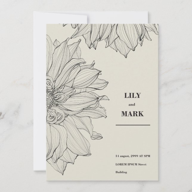 Convites Flores de Dahlia de jardim. Fundo gravado.  (Frente)