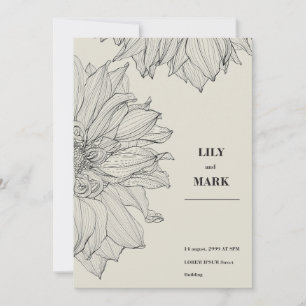 Convites Flores de Dahlia de jardim. Fundo gravado. 