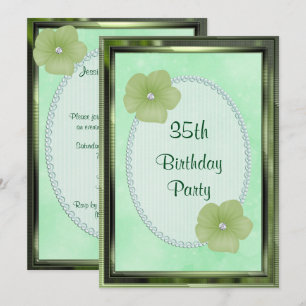 Convites Flores de Diamante Verde & Pérolas 35º Aniversário